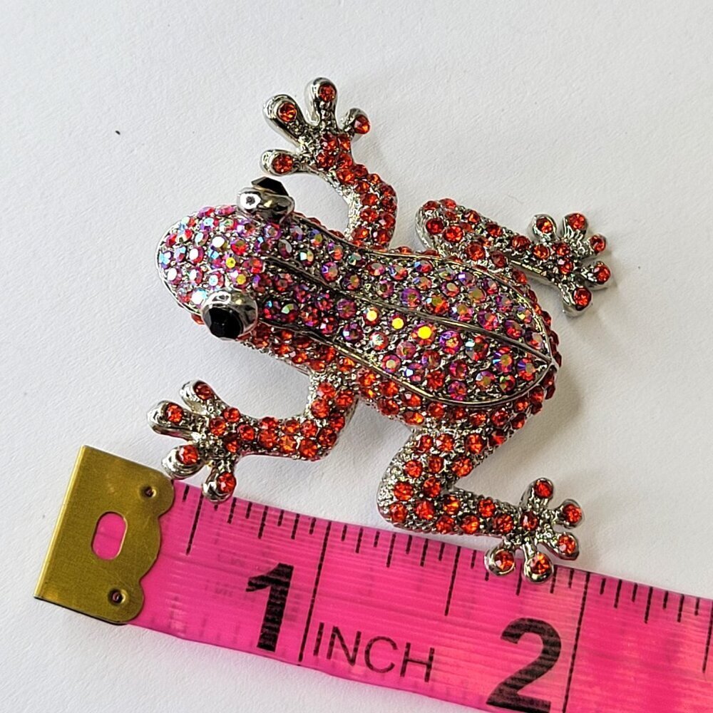 Red Rhinestone Frog Brooch - Picture 9 of 12